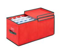 Relaxdays Caja Organizadora Adornos Navideños, Árbol Navidad, Forro Polar, Cartón, Bolsa Bolas, 30x30x60 cm, Rojo/Verde
