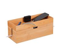 Relaxdays Caja Organizadora de Cables para 2 Regletas, Bambú, con Balda, 14 x 34 x 14 cm, Escondecables Madera, Natural
