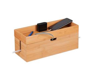 Relaxdays Caja Organizadora de Cables para 2 Regletas, Bambú, Natural | Con Balda, 14 x 34 x 14 cm, Escondecables Madera