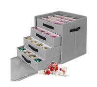 Relaxdays Caja organizadora Navidad, 64 Bolas, (40 x 36,5 x 36,5 cm), poliéster, cartón, Gris, Tela no Tejida, 40 x 36.5 x 36.5 cm