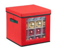 Relaxdays Caja Organizadora Adornos Navideños, Árbol Navidad, Forro Polar, Cartón, Bolsa Bolas, 30x30x30 cm, Rojo/Verde