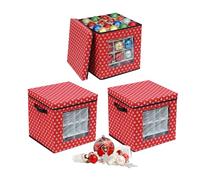 Relaxdays caja organizadora para bolas navideñas, set 3, alto x ancho x fondo: 33 x 33 x 33 cm, no tejido, cartón, roja