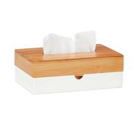 Relaxdays Caja Pañuelos, Plástico y Bambú, Portapañuelos, Dispensador Toallitas, 8,5 x 23,5 x 15 cm, Blanco/Natural