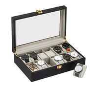 Relaxdays Caja para guardar 12 relojes crema,negro,transparente