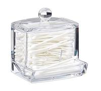 Relaxdays, 10 x 9 x 8 cm Caja para Bastoncillos de Algodón, Acrílico, Cajita con Tapa, Dispensador para Palitos Oídos, Transparente, M