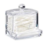 Relaxdays, 10 x 9 x 8 cm Caja para Bastoncillos de Algodón, Acrílico, Cajita con Tapa, Dispensador para Palitos Oídos, Transparente, M