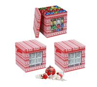 Relaxdays Caja para bolas navideñas, set de 3 blanco,rojo