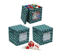 Relaxdays Caja para bolas navideñas, set de 3 blanco,verde oscuro