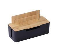 Relaxdays Caja para Cables, bambú, Soporte para teléfono móvil, Tableta, HBT 16 x 30 x 13 cm, Enchufe de 6 vías, escondite para Cables, ventilación, Color Negro Natural