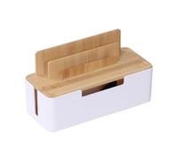 Relaxdays Caja para Cables de bambú con Soporte para móvil/Tablet, 16x30x13 cm, para regleta de 6 Tomas, ventilación, bl