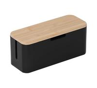 Relaxdays Caja para Cables de bambú y Tapa Oculta, 14,5x34x13,5 cm, Natural/Negro