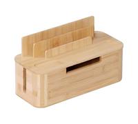 Relaxdays Caja para Cables para 2 regletas, bambú, Soporte Tablet y móvil, Oculta Cables, Natural, 16×30×13 cm