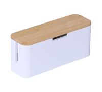 Relaxdays Caja para Cables para regleta 6 enchufes, bambú, Tapa magnética, HBT: 14,5 x 34 x 11 cm, Natural/Blanco