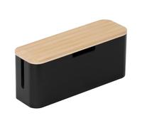Relaxdays Caja para Cables para regleta de enchufes, bambú, con Tapa HBT 14,5 x 34 x 11cm, Ocultar Cables, Natural/Negro