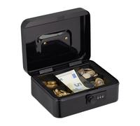 Relaxdays Caja Fuerte con Combinación de 3 Dígitos, Bandeja para Monedas, de Hierro, 8,5 x 20 x 17 cm, Negro