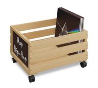 Relaxdays Caja para Discos de Vinilo, Bambú, con Ruedas, Almacenaje de 50-80 Elepés, 27 x 43 x 34 cm, Natural/Negro