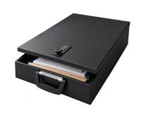 Relaxdays caja para documentos DIN A4, caja de seguridad negra | cerradura numérica, asa, 7x37x27 cm