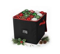 Caja organizadora para esferas de Navidad Relaxdays, 64 esferas, 33 x 33 x 33 cm, poliéster, cartón, Negro/Rojo