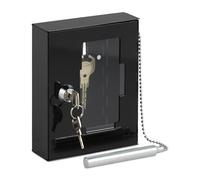 Relaxdays Caja para Llave de Emergencia, Cajetín con Ventana de Cristal y Martillo, Cerradura, Portallave Metal, Negro, 15 x 12 x 5 cm