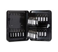 Relaxdays, 25 x 18 x 7,5 cm Caja para Llaves con Cerradura, 48 Ganchos, con llaveros, Metal, Negro, Hierro, 5 cm