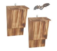 Relaxdays Caja para murciélagos, 2 refugios, HBT: 34 x 22,5 x 12,5 cm, Abeto Flameado, Hotel para murciélagos, Natural