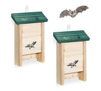 Relaxdays Caja para murciélagos, Set de 2, Madera sin Tratar, 25x18x6 cm, Natural/Verde