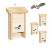 Relaxdays Caja para murciélagos, Set de 4, Madera sin Tratar, 25x18x6 cm, Color Natural