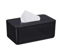 Relaxdays Caja para Pañuelos con Tapa Bambú, Dispensador Toallas Papel, Baño, Moderno, 10x23x13cm, Plástico, Negro, Poliéster, 10x23x13 cm