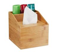 Relaxdays Caja para pañuelos y toallitas, Diseño Moderno, Dos Compartimentos, con Tapa, 20 x 19,5 x 22 cm, 1 Ud, Marrón, 20 x 19.5 x 22 cm