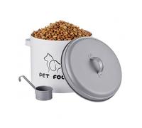 Relaxdays Caja para pienso con Tapa y Cuchara, 5 l, Hierro galvanizado, Blanco, 22x26x18 cm
