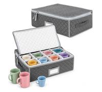 Relaxdays caja para vajilla, set de 2, 12 tazas/caja, gris | (Al x An x Fon): 15,5 x 40,5 x 33 cm, etiquetas, caja tazas