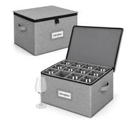 Relaxdays Caja para vajilla, set de 2, 12 vasos, 27 x 41,5 x 34 cm, gris | compartimento para etiquetas, caja para vasos