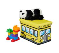 Relaxdays Caja Plegable para Juguetes, Bus Escolar, Baúl Almacenamiento con Tapa, Acolchado, 27 x 40 x 25 cm, Amarillo