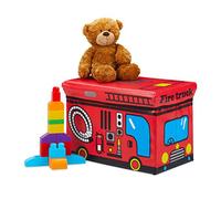 Relaxdays Caja Plegable para Juguetes, Bomberos, Baúl Almacenamiento con Tapa, Acolchado, 34 x 49 x 31 cm Aprox, Rojo, Gomaespuma