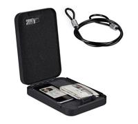Relaxdays Caja Fuerte Portátil Seguridad, Cerradura Combinación, Coche o Viaje, Acero, con Cable, 5,5x17x25 cm, Negro