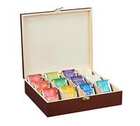 Relaxdays Caja de té de madera 12 compartimentos marrón oscuro
