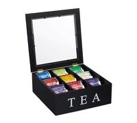 Relaxdays Caja Té, 9 Compartimentos, Organizador Infusiones, de Bambú, con Ventana, 9 x 23,5 x 23,5 cm, Negro/Blanco