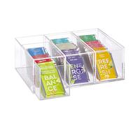 Relaxdays Caja Té, Acrílica, 3 Cajones, 9 x 26 x 18 cm, Cajita Organizadora Bolsas Infusiones, Cosméticos, Transparente