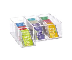 Relaxdays Caja Té, Acrílica, 3 Cajones, 9 x 26 x 18 cm, Cajita Organizadora Bolsas Infusiones, Cosméticos, Transparente