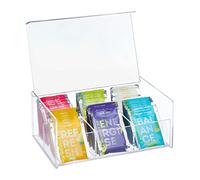 Relaxdays Caja Té, Acrílica, 6 Compartimentos, 9 x 22 x 14,5 cm, Cajita Infusiones con Tapa, Cosméticos, Transparente