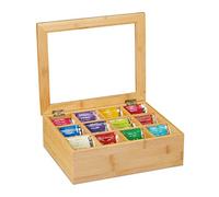 Relaxdays Caja de té de bambú marrón claro