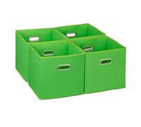 Relaxdays Juego Almacenamiento Cajas Almacenaje con Asa Ancha en Set de 4, Cajones Plegables para Estantería, 30 x 30 x 30 cm, Verde, Poliéster
