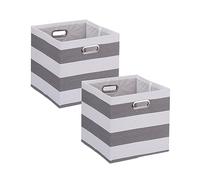 Relaxdays Cajas Almacenaje Cuadradas Estampado de Franjas, Set 2, 30,5 x 30,5 x 30 cm, Cestos Plegables, Gris y Blanco, Poliéster, 30.5 x 30.5 x 30 cm
