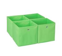 Relaxdays Cajas Almacenaje para Estantería en Set de 4, Verde | Cajones Plegables, 30 x 30 x 30 cm, Asa Redonda