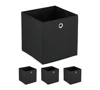 Relaxdays Cajas Almacenaje Plegables Asas Redondas, Set 4, 30 x 30 x 30 cm, Cajones de Tela, Cestos para Repisas, Negro, Cartón