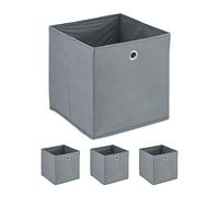 Relaxdays Cajas Almacenaje Plegables Estantería, Set de 4, 30 x 30 x 30 cm, Cajones Tela con Asas, Cestos Abiertos, Gris