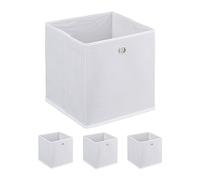 Relaxdays Caja Cajas Almacenaje Plegables Set 4, 30 x 30 x 30 cm, Pongotodos de Tela con Asas Redondas, para Estantes, Blanco, Tejida