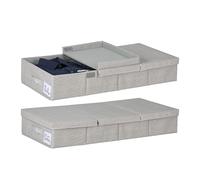 Relaxdays Cajas de Almacenaje Bajo la Cama, Pack de 2, 50 L, con Tapa, 15x80x40 cm, Plegables, Plástico y Cartón, Gris