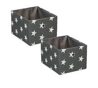 Relaxdays Cajas de Almacenaje con Estrellas Set de 2, Cajones Tela Rectangulares, 16x20x25 cm, sin Tapa, Gris y Blanco, Papel, 16 x 20 x 25 cm