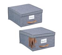 Relaxdays Cajas de Almacenaje con Tapa en Set de 2, 12 L Cada una, Cajones Plegables con Asa, Cestas de Tela, Gris